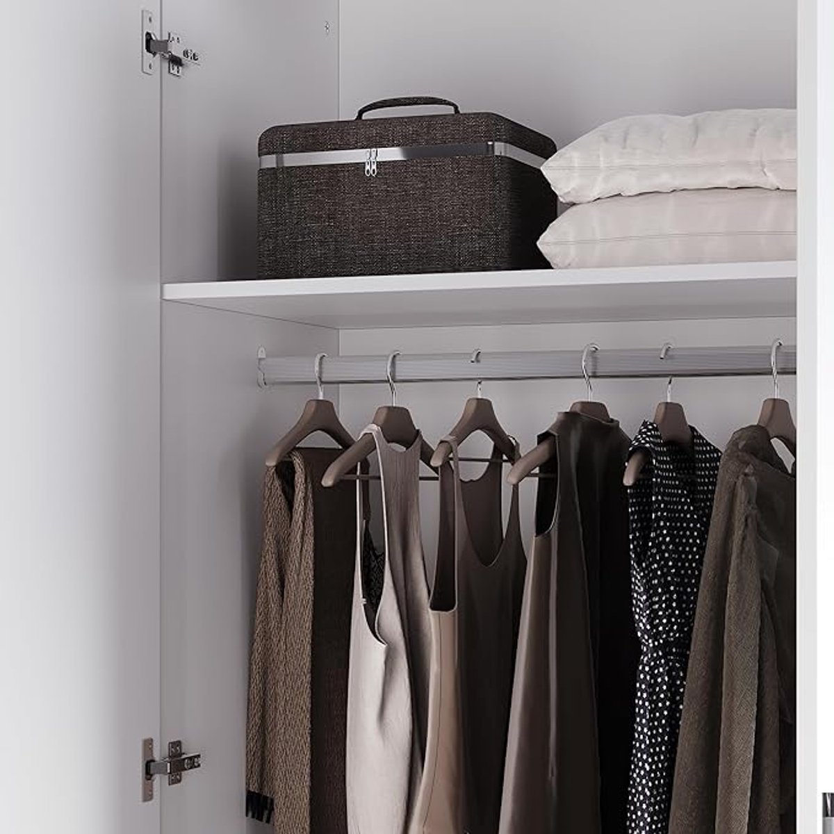 Kledingkast met Spiegeldeur 76x47x180 cm – Hoogglans Wit – 2 Deurs Draaideur Kast met Aluminium Kledingroede en Soft Close – Moderne Slaapkamerkast – Abkantoor