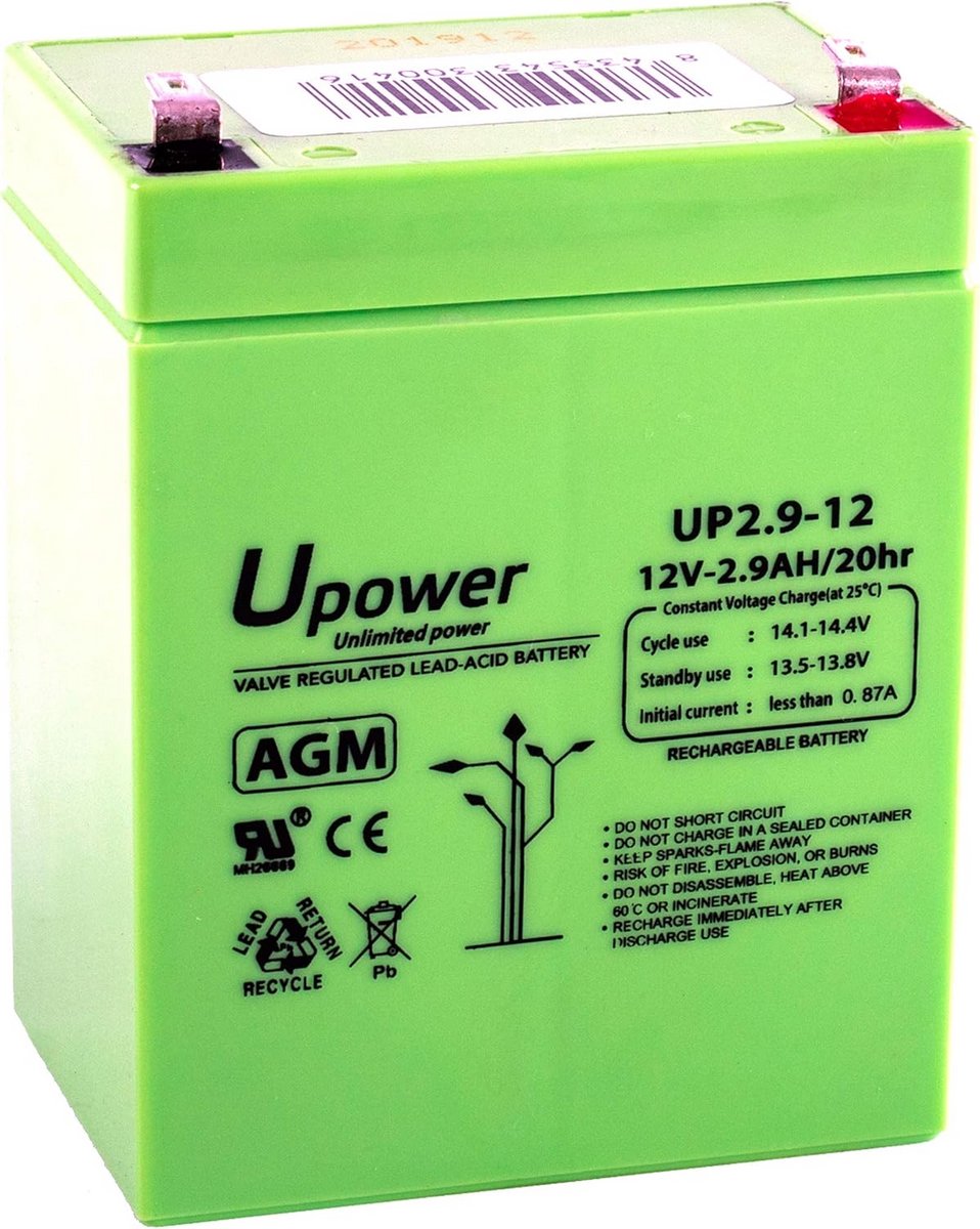 Oplaadbare 12V 2.9Ah AGM Loodzuur Batterij voor Alarm, UPS en Elektrisch Speelgoed