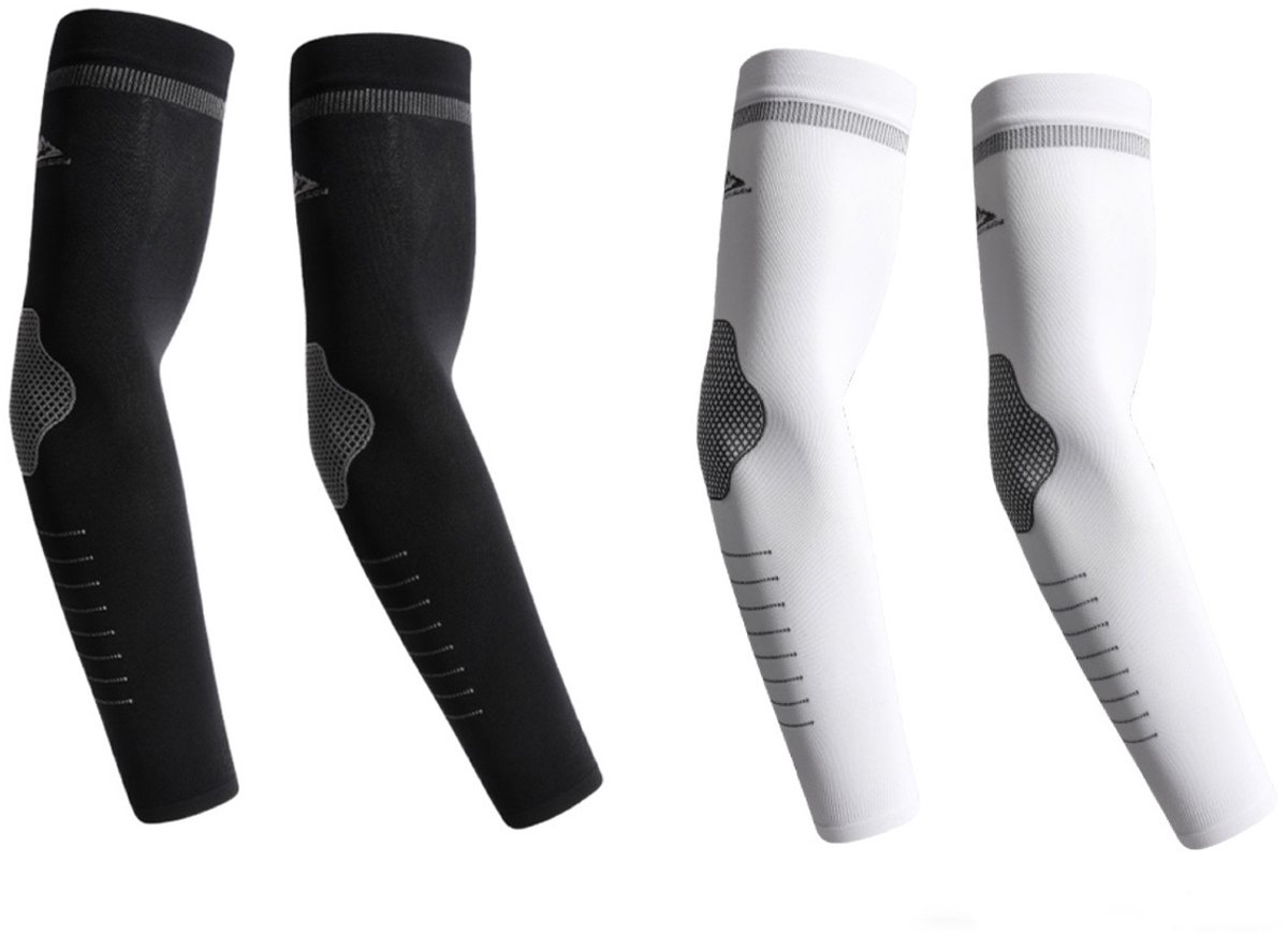 2 Paar UV Beschermende Armstukken – Elastisch Mouwen voor Fietsen en Outdoor Sport – One Size, Ademend, Unisex - Zwart Wit