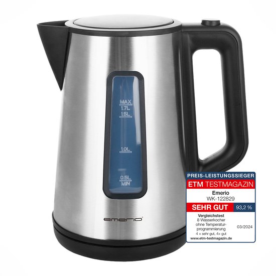 Emerio WK-122829 - Waterkoker - 1.7L - 2200W - RVS/Zwart