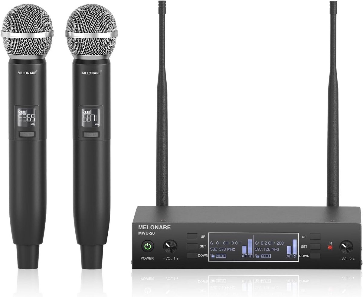 Draadloos microfoonsysteem 328ft bereik - 2 metalen microfoons voor karaoke, optredens en DJ