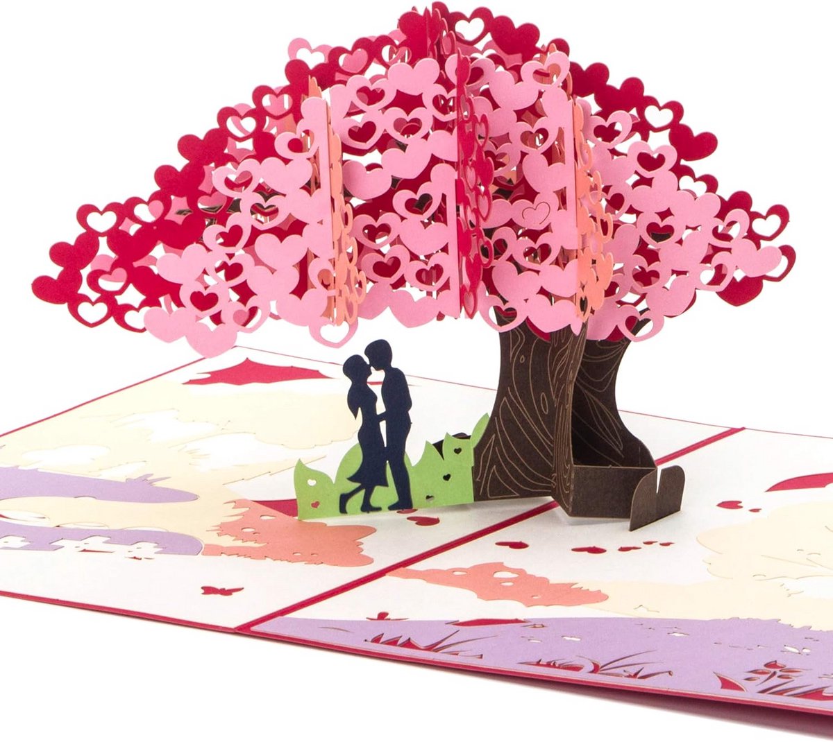 Liefdes Pop-Up Viering Kaart met Hartjesboom voor Jubileum, Valentijn en Bruiloft