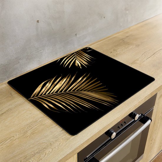 KitchyMist Inductie Beschermer 60x52 cm - Gouden Bladeren - Kookplaat Beschermer - Afdekplaat voor Kookplaat - Inductie Mat - Spatscherm Achterwand Keuken