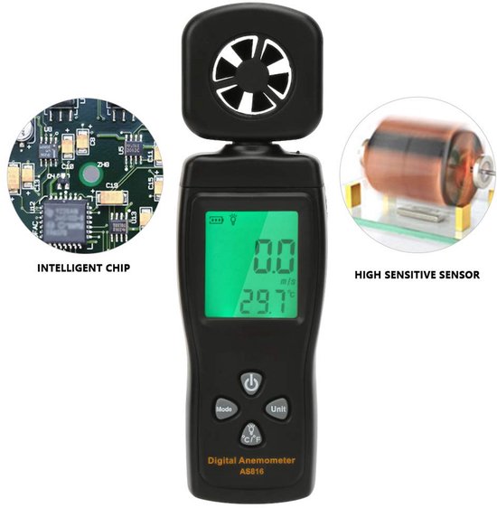 Digitale Windmeter 2 in 1 - Windsnelheid en Temperatuurmeting met LCD Backlight - 0,3-30 m/s - m/s, ft/min, km/h, mph - Celsius/Fahrenheit - Automatisch Uitschakelen - Laag Batterij Waarschuwing - Voor Weerexperimenten en Buitentoepassingen van Merkloos — afbeelding 2