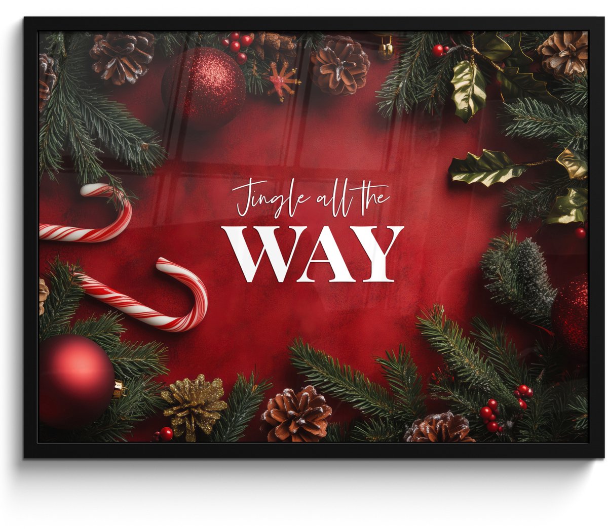 FrameYourWall Poster in lijst - Fotolijst 70x50 cm - Posters - Kerst - Quote - Rood - Kerstballen - Posterlijst zwart - Decoratie - Wanddecoratie woonkamer - Kerstdecoratie voor binnen - Kerstversiering - Kerstmis versiering in huis - Kerstaccessoires Tekst - Kerstballen