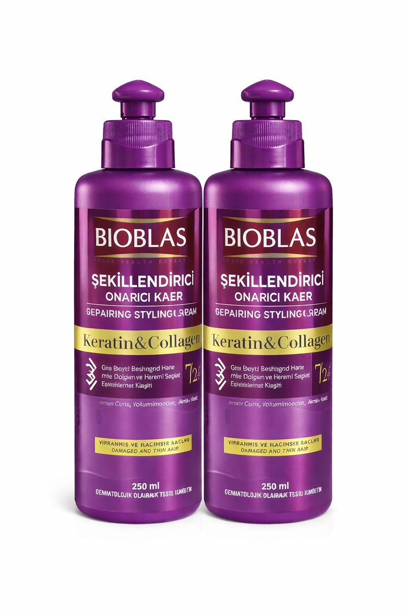 Bioblas Keratin & Collagen – Styling Conditioner – Herstellend – Anti-Pluis – 2 x 250 ml