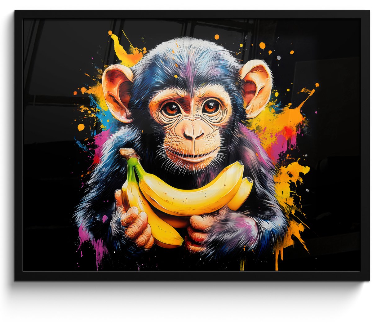 FrameYourWall Poster in lijst - Fotolijst 70x50 cm - Posters - Aap - Graffiti - Kleurrijk - Bananen - Modern - Posterlijst zwart - Decoratie - Wanddecoratie woonkamer - Muurdecoratie slaapkamer Graffiti - Aap