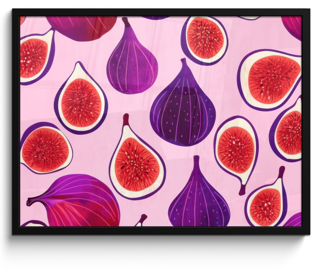 FrameYourWall Poster in lijst - Fotolijst 70x50 cm - Posters - Vijgen - Roze - Paars - Posterlijst zwart - Decoratie - Wanddecoratie woonkamer - Muurdecoratie slaapkamer