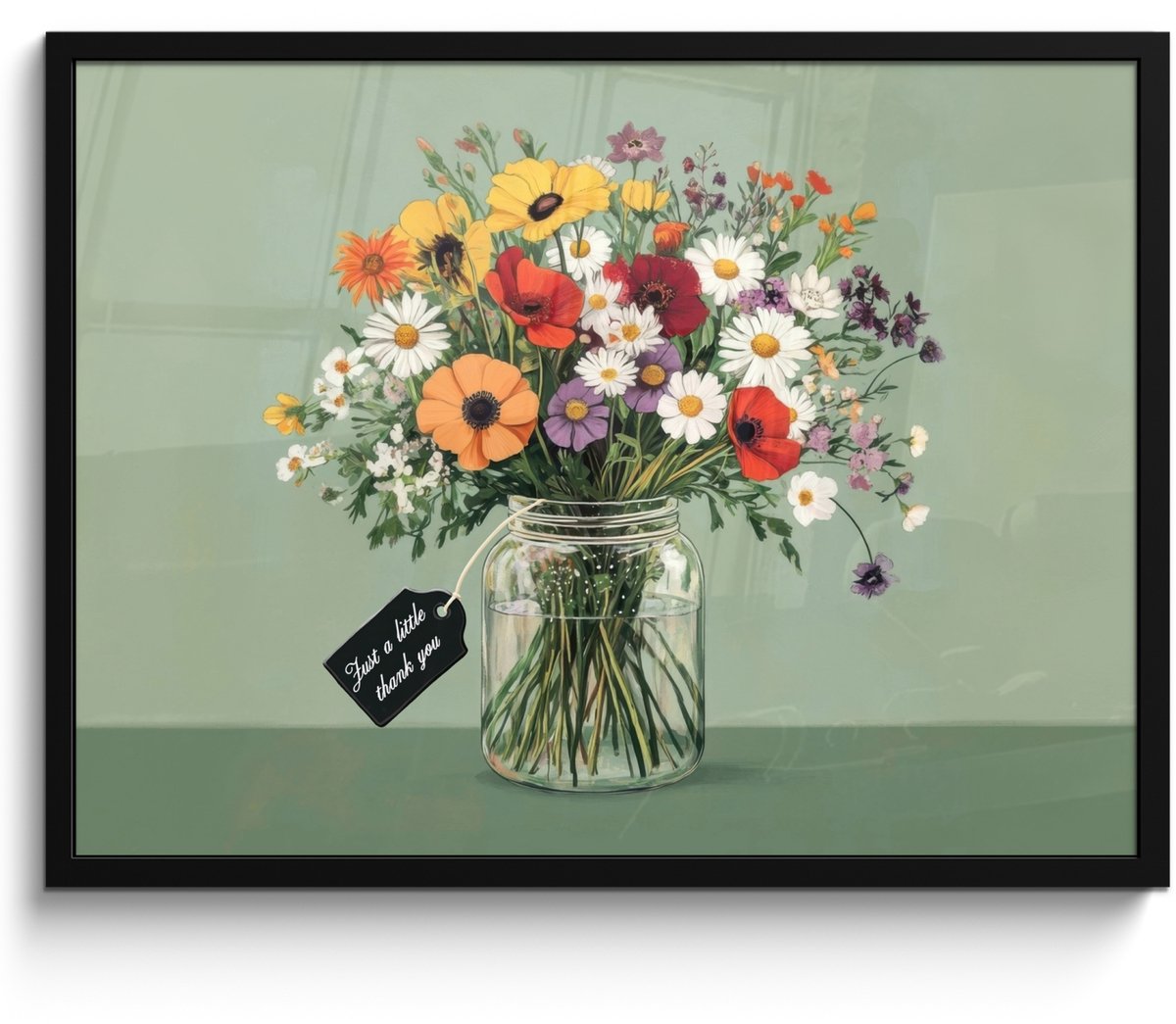FrameYourWall Poster in lijst - Fotolijst 70x50 cm - Posters - Bloemen - Vaas - Kaartje - Posterlijst zwart - Decoratie - Wanddecoratie woonkamer - Muurdecoratie slaapkamer Boeket - Kaartje