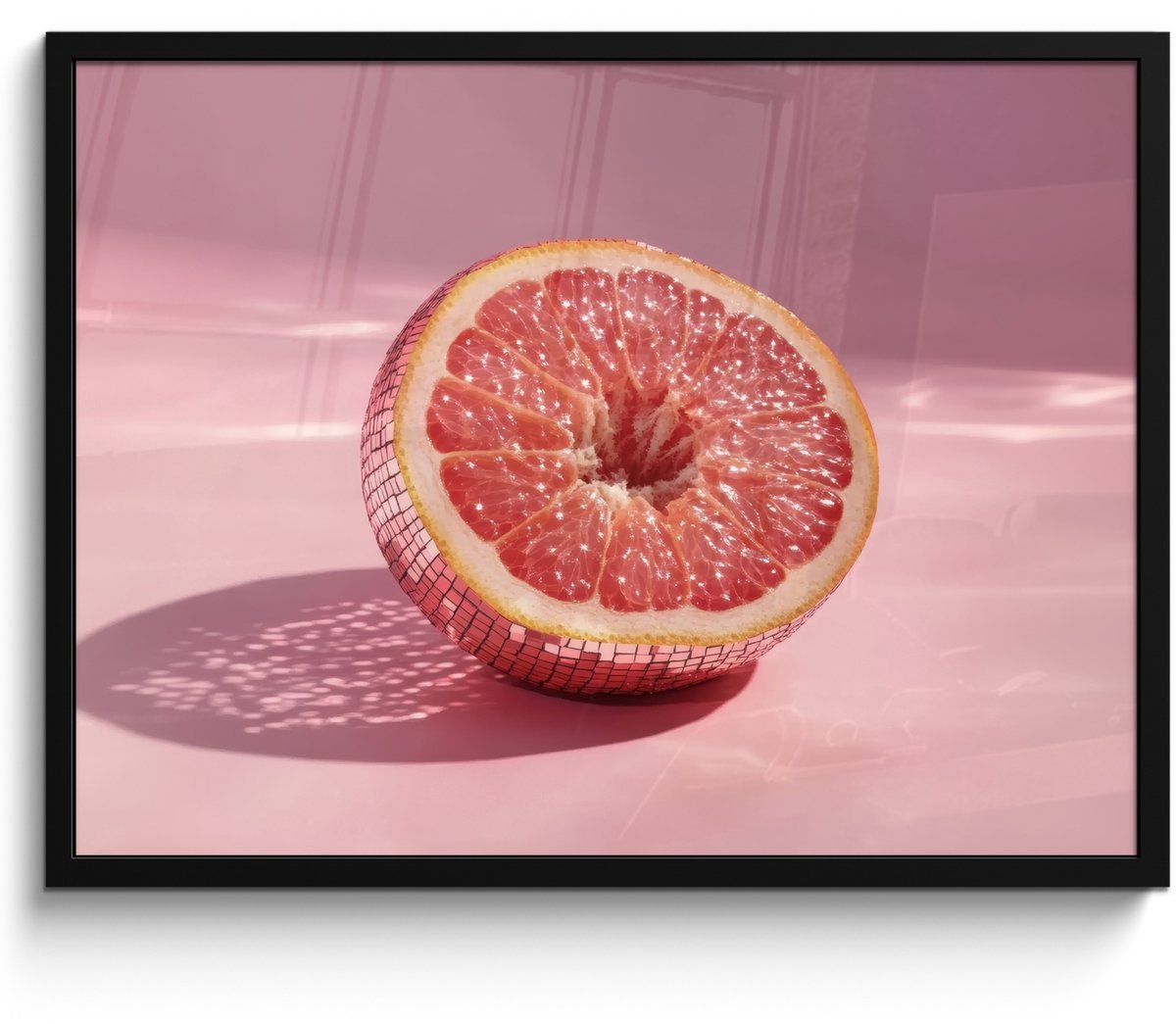 FrameYourWall Fotolijst inclusief poster - Posterlijst 70x50 cm - Posters - Grapefruit - Roze - Disco - Shiny - Foto in lijst - Keuken decoratie muur - Wanddecoratie accessoires - Muurdecoratie - Schilderijen Disco - Fruit