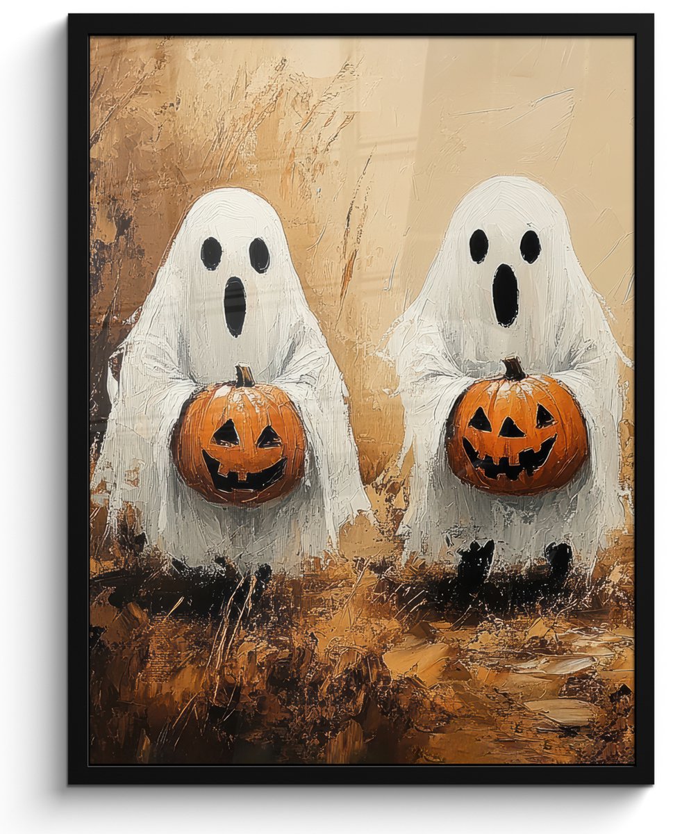 FrameYourWall Poster in lijst - Fotolijst 50x70 cm - Posters - Halloween - Pompoen - Spook - Herfst - Posterlijst zwart - Decoratie - Wanddecoratie woonkamer - Muurdecoratie slaapkamer Halloween - Spookjes