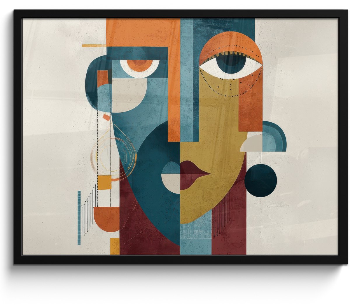 FrameYourWall Poster in lijst - Fotolijst 70x50 cm - Posters - Geometrisch - Strakke vormen - Kleurrijk - Posterlijst zwart - Decoratie - Wanddecoratie woonkamer - Muurdecoratie slaapkamer Geometrisch - Vormen - Gezicht