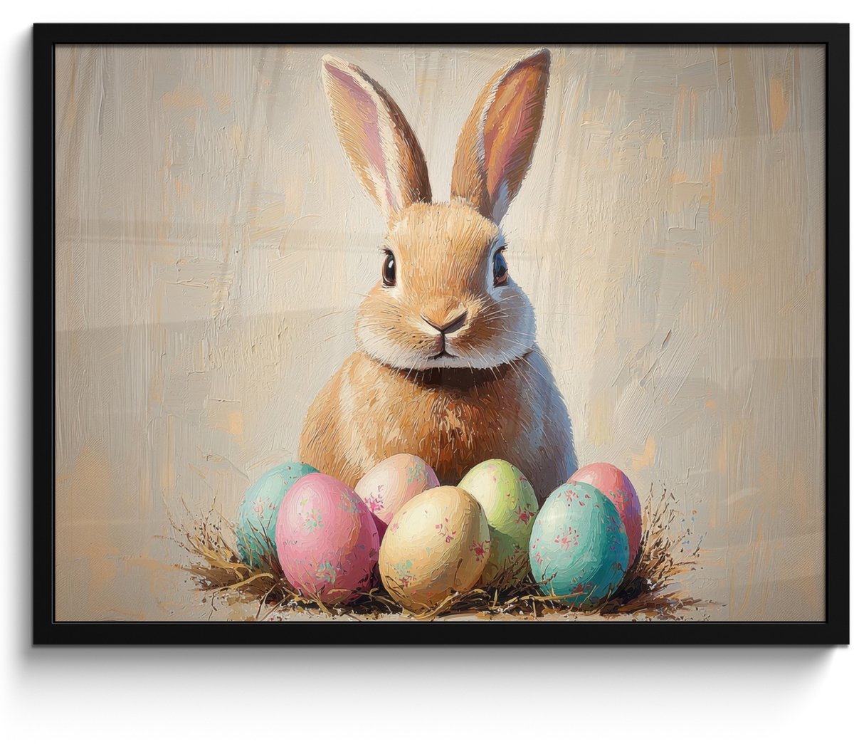 FrameYourWall Poster in lijst - Fotolijst 70x50 cm - Posters - Paashaas - Pastel - Eieren - Posterlijst zwart - Decoratie - Wanddecoratie woonkamer - Muurdecoratie slaapkamer