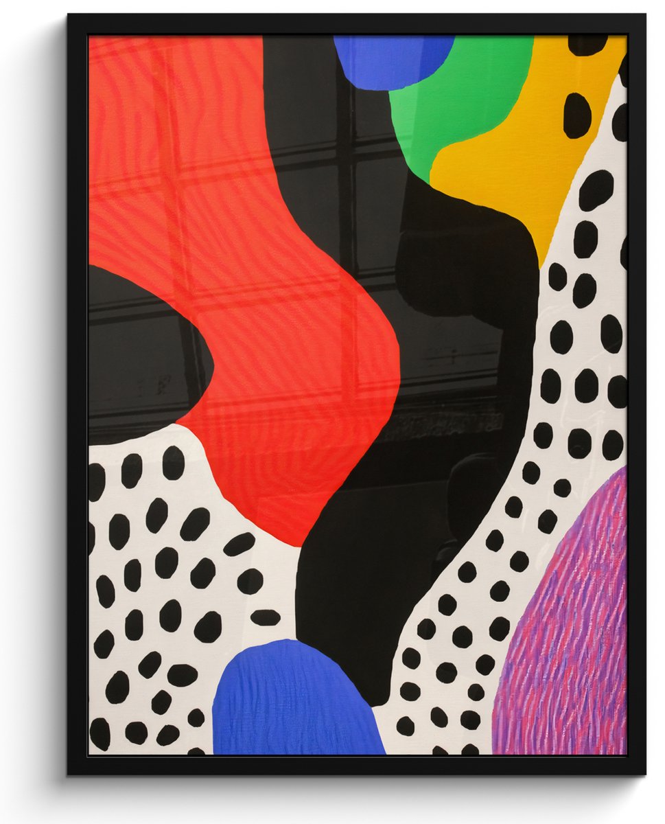 FrameYourWall Poster in lijst - Fotolijst 50x70 cm - Posters - Abstract - Vormen - Kleuren - Stippen - Posterlijst zwart - Decoratie - Wanddecoratie woonkamer - Muurdecoratie slaapkamer