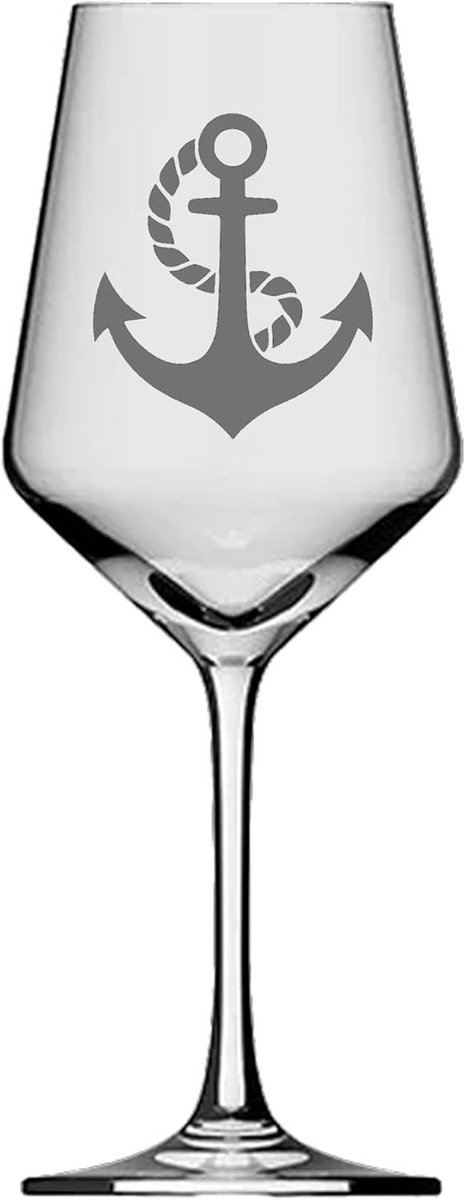 Wijnglas met Anker Gravure - Handgemaakt en Vaatwasserbestendig - Maritiem Cadeau