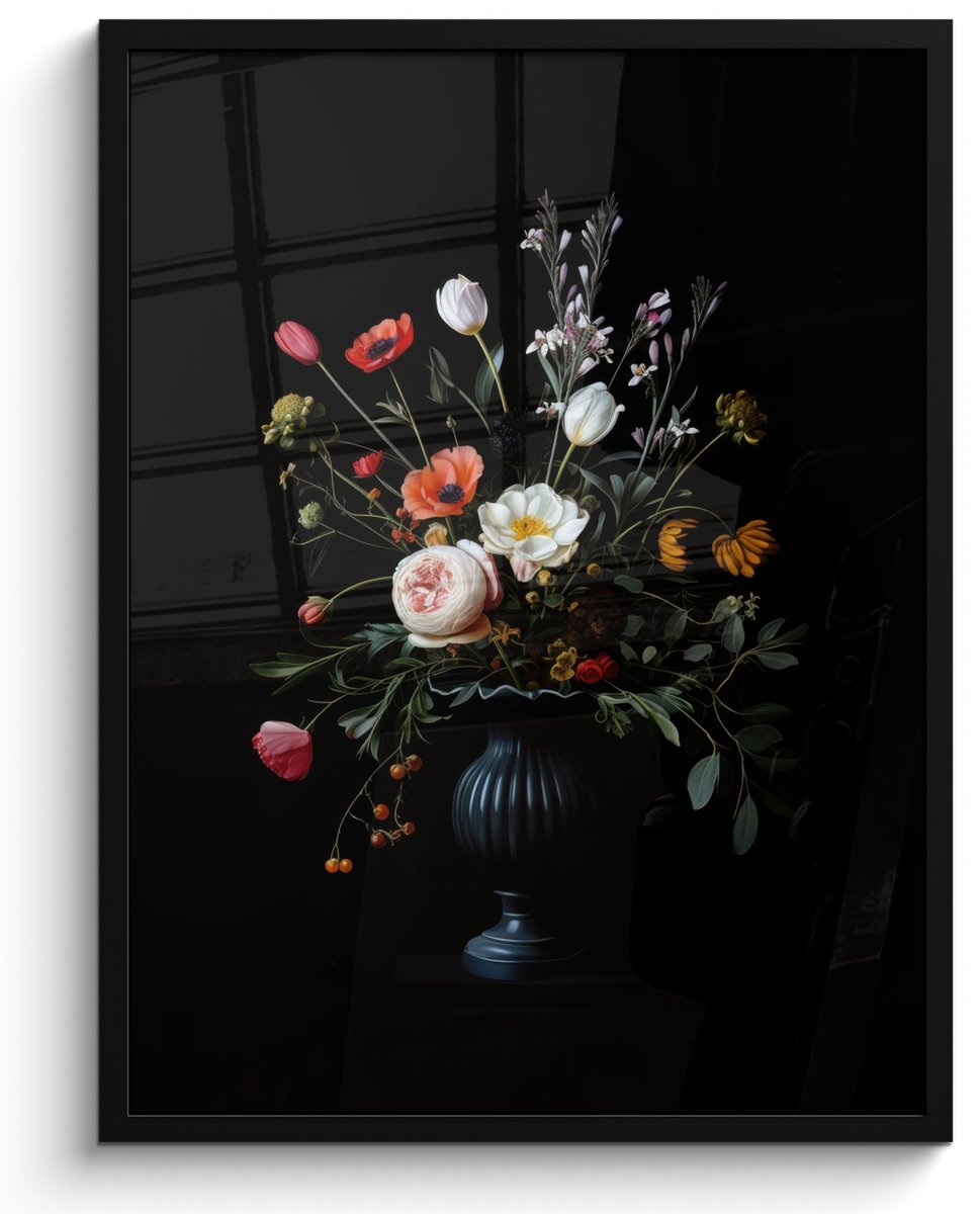 FrameYourWall Poster in lijst - Fotolijst 50x70 cm - Posters - Bloemstuk - Vaas - Zwart - Posterlijst zwart - Decoratie - Wanddecoratie woonkamer - Muurdecoratie slaapkamer Boeket - Bloemen 3