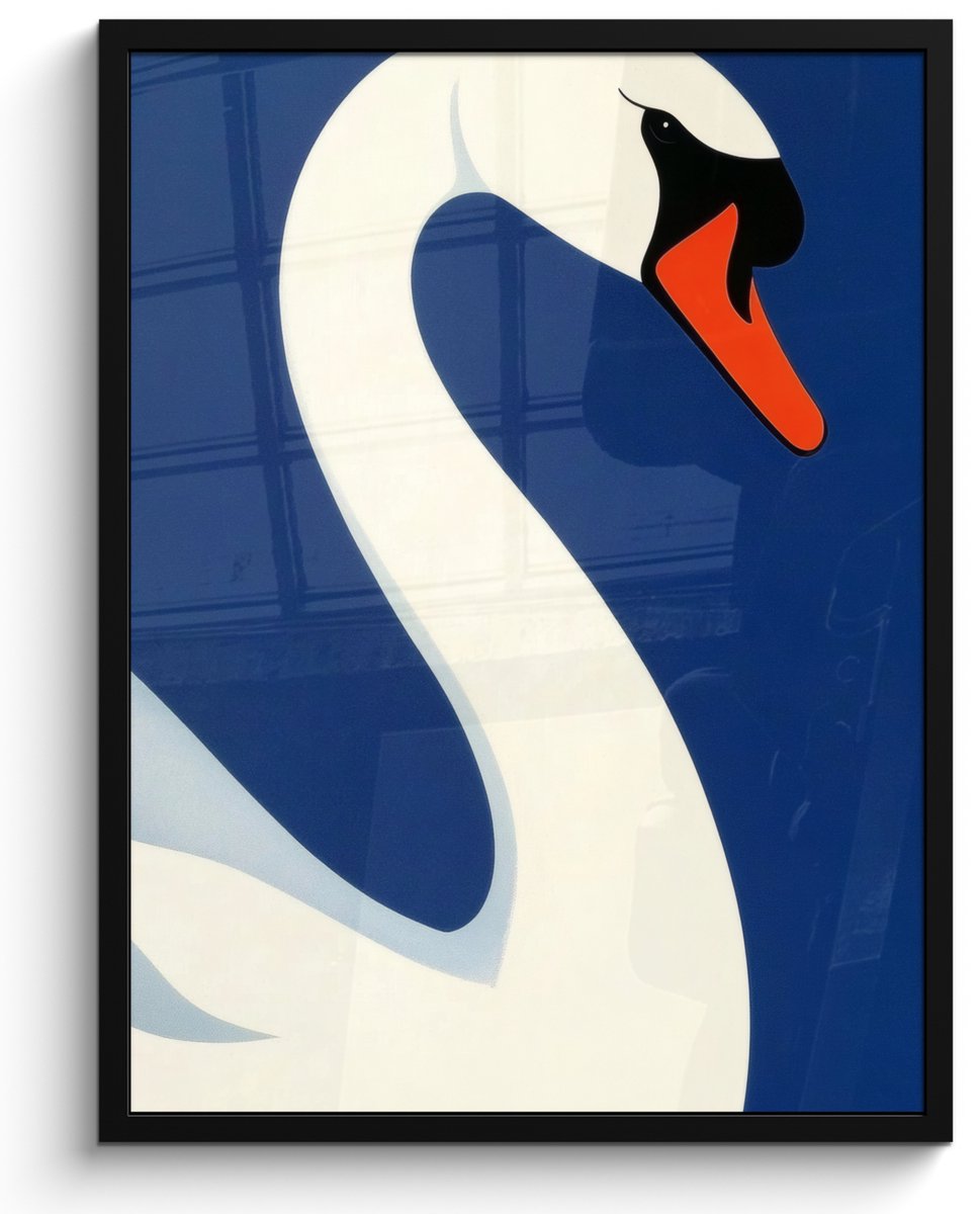 FrameYourWall Poster in lijst - Fotolijst 50x70 cm - Posters - Zwaan - Wit - Snavel - Illustratie - Posterlijst zwart - Decoratie - Wanddecoratie woonkamer - Muurdecoratie slaapkamer