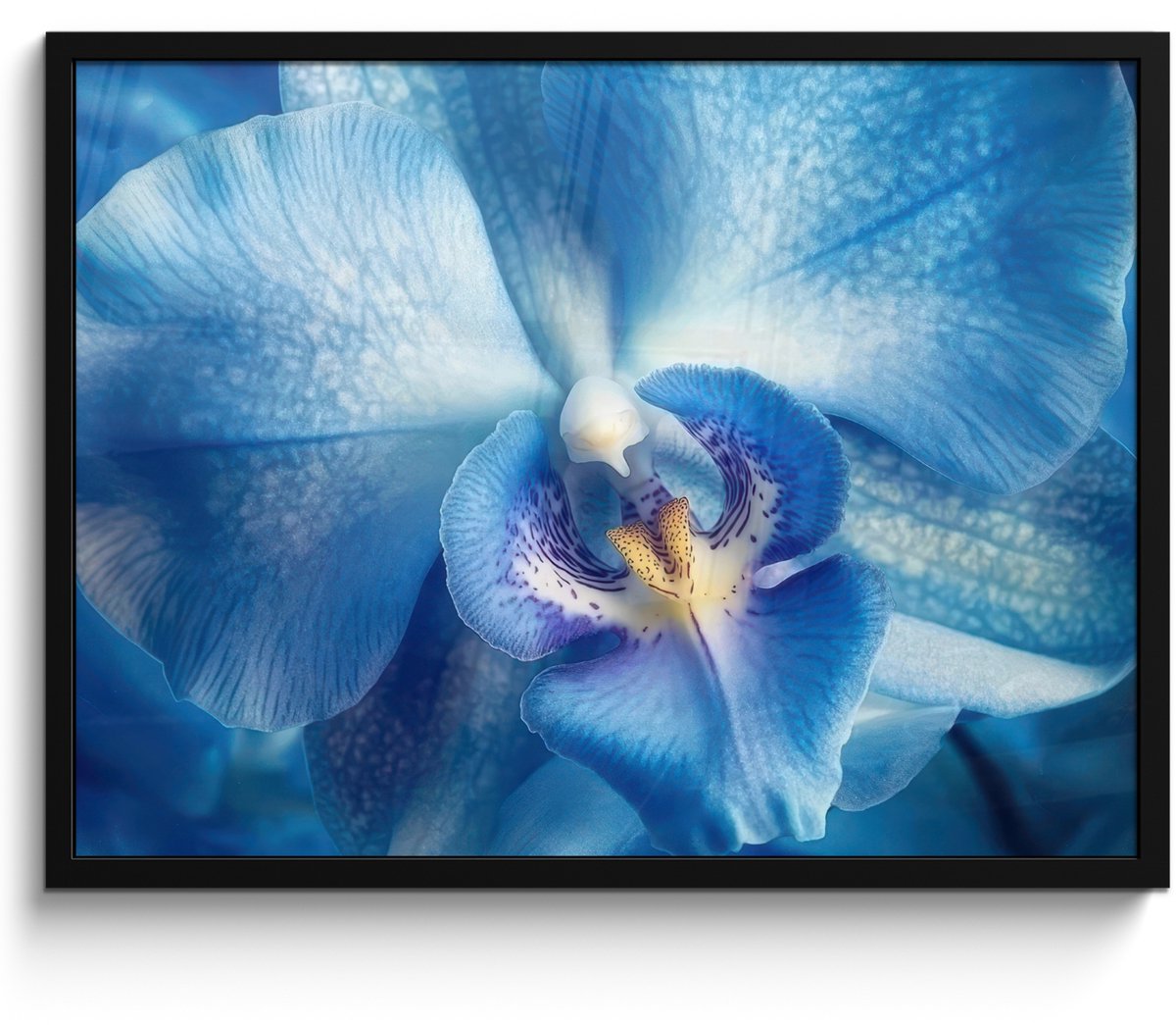 FrameYourWall Poster in lijst - Fotolijst 70x50 cm - Posters - Blauw - Orchidee - Elegeant - Posterlijst zwart - Decoratie - Wanddecoratie woonkamer - Muurdecoratie slaapkamer