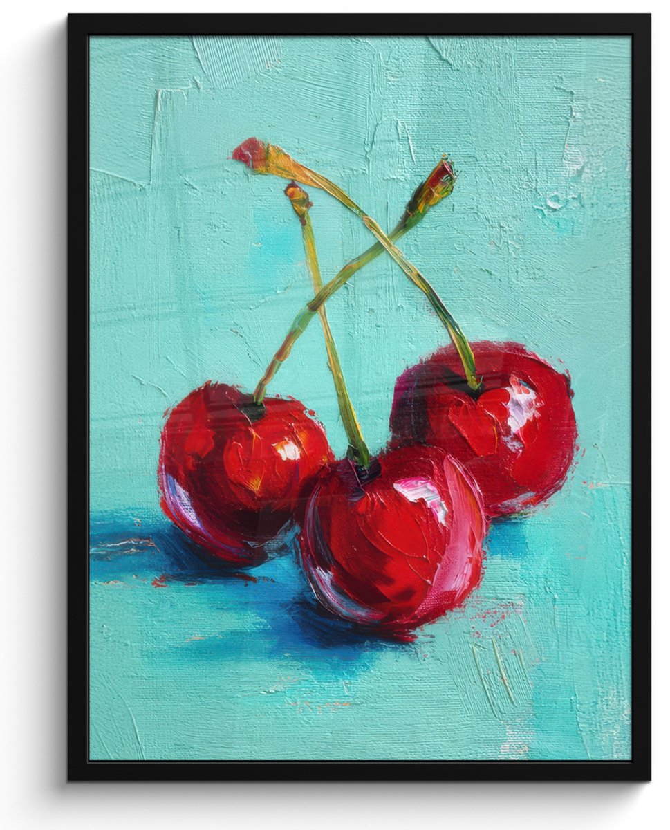 FrameYourWall Poster in lijst - Fotolijst 50x70 cm - Posters - Kersen - Rood - Drie - Geverfd - Posterlijst zwart - Decoratie - Wanddecoratie woonkamer - Muurdecoratie slaapkamer
