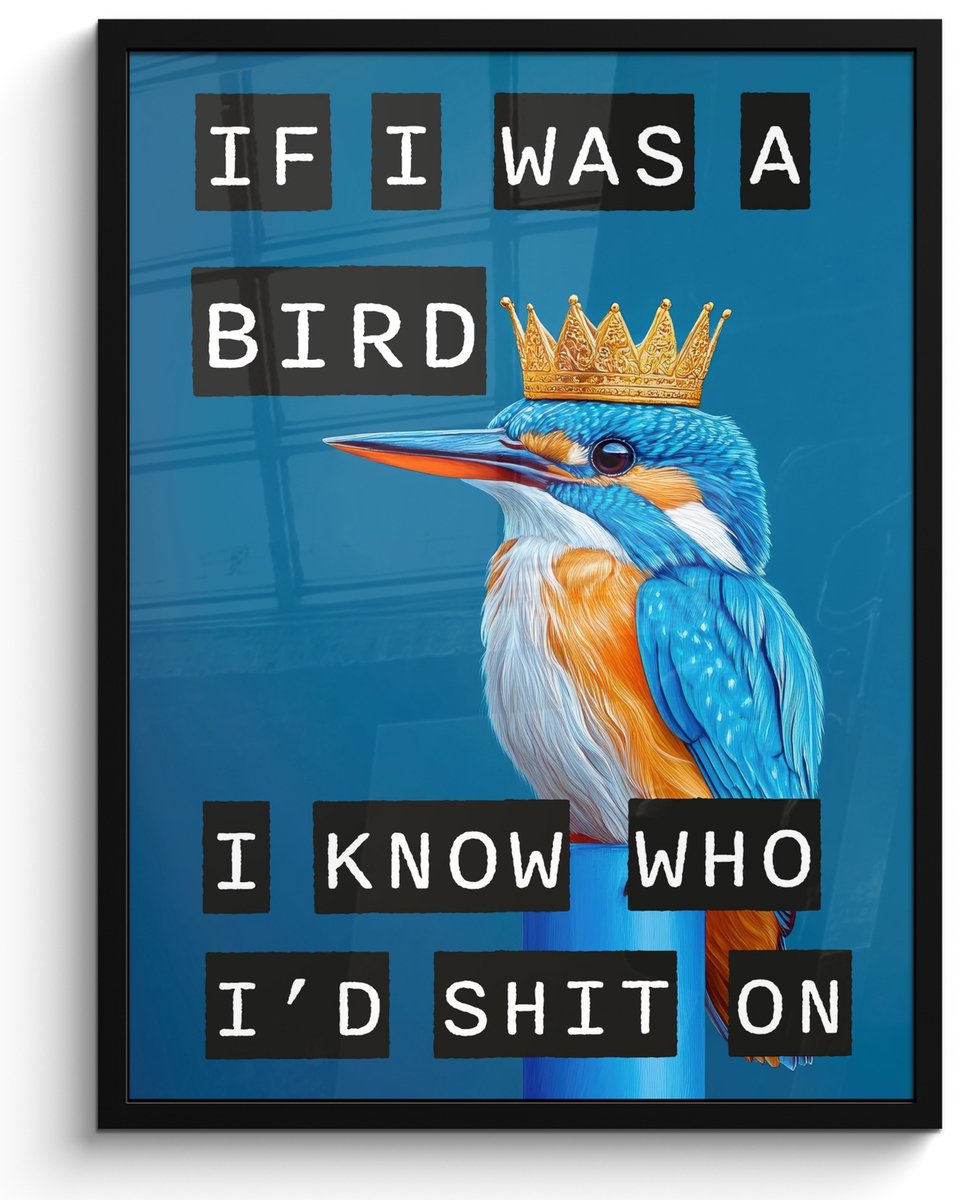 FrameYourWall Poster in lijst - Fotolijst 50x70 cm - Posters - Vogel - Decoratie - Ijsvogel - Blauw - Posterlijst zwart - Decoratie - Wanddecoratie woonkamer - Muurdecoratie slaapkamer Tekst - IJsvogel