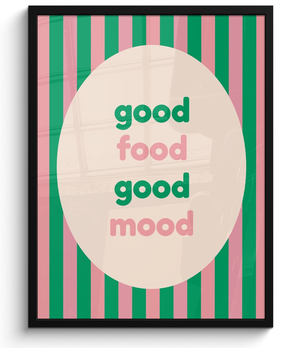 FrameYourWall Poster in lijst - Fotolijst 50x70 cm - Posters - Gestreept - Quote - Ovaal - Roze - Posterlijst zwart - Decoratie - Wanddecoratie woonkamer - Muurdecoratie slaapkamer