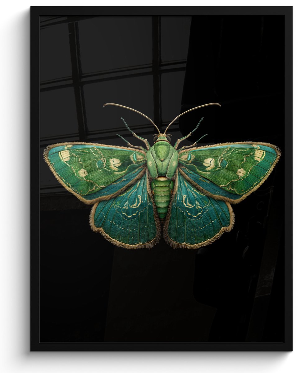 FrameYourWall Poster in lijst - Fotolijst 50x70 cm - Posters - Mot - Levendig - Groen - Posterlijst zwart - Decoratie - Wanddecoratie woonkamer - Muurdecoratie slaapkamer