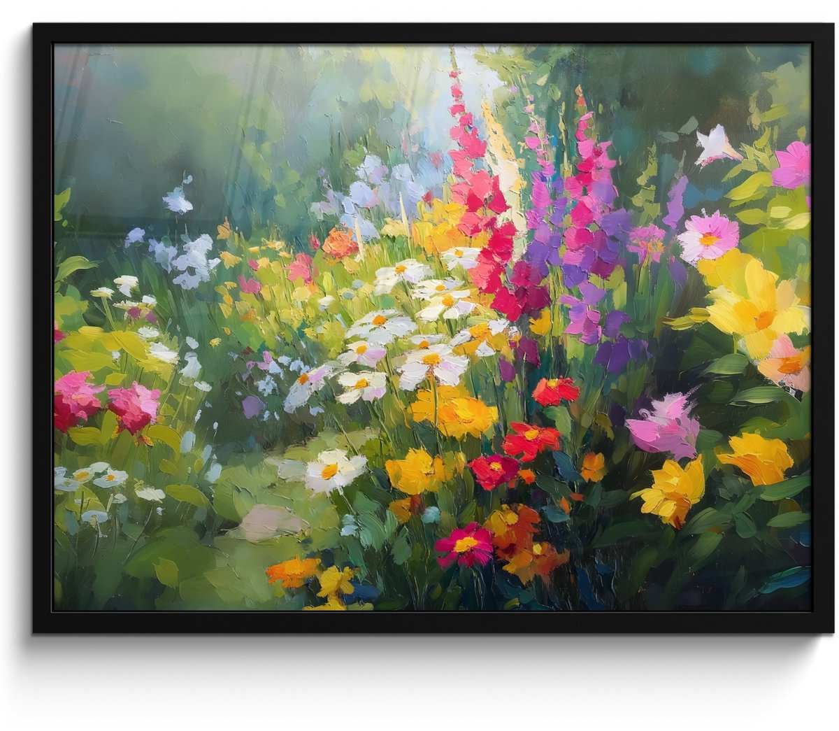 FrameYourWall Poster in lijst - Fotolijst 70x50 cm - Posters - Zomertuin - Sfeervol - Bloemen - Posterlijst zwart - Decoratie - Wanddecoratie woonkamer - Muurdecoratie slaapkamer Bloemen - Veld