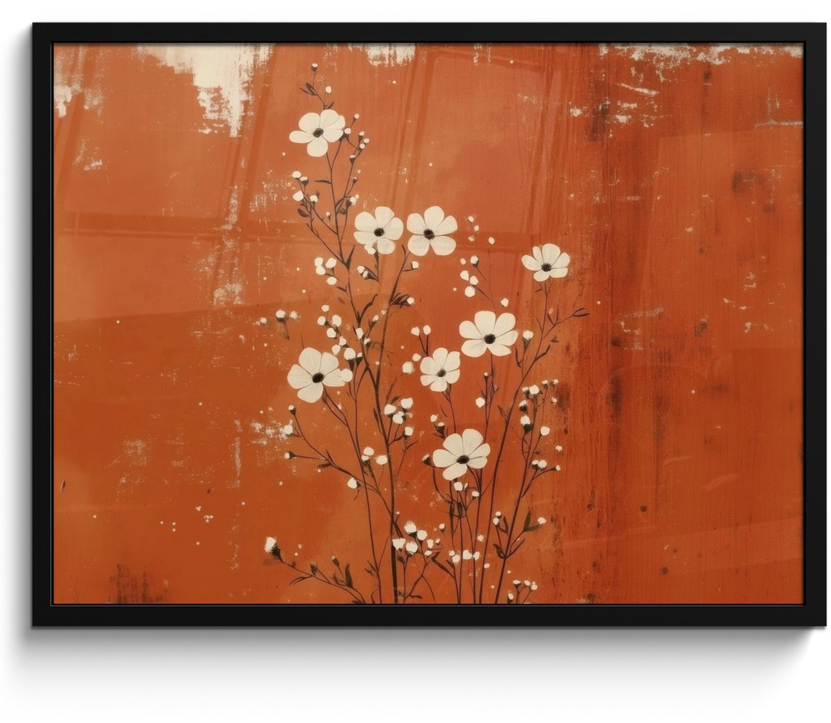 FrameYourWall Poster in lijst - Fotolijst 70x50 cm - Posters - Bloemen - Wit - Subtiel - Roestkleur - Posterlijst zwart - Decoratie - Wanddecoratie woonkamer - Muurdecoratie slaapkamer Bloem - Minimalistisch