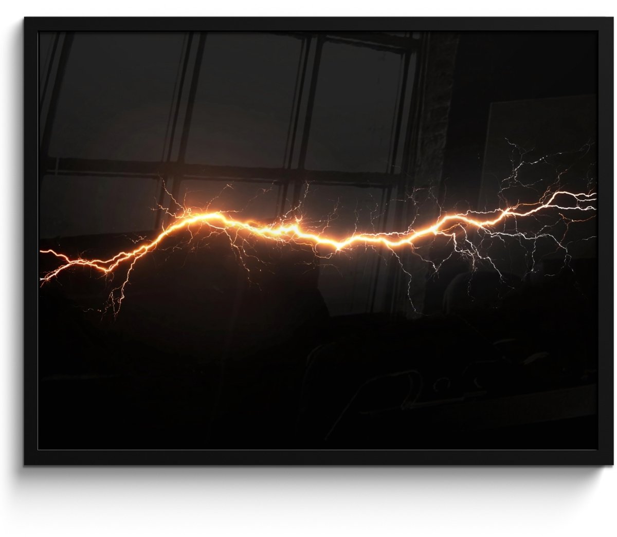 FrameYourWall Poster in lijst - Fotolijst 70x50 cm - Posters - Gaming - Oranje - Bliksemflits - Licht - Posterlijst zwart - Decoratie - Wanddecoratie woonkamer - Muurdecoratie slaapkamer Vonken