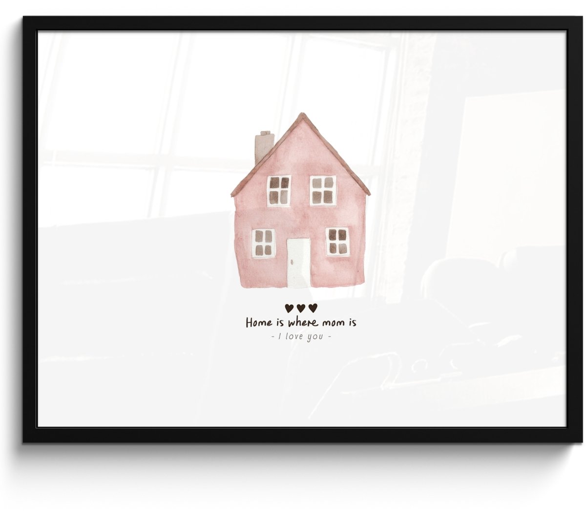 FrameYourWall Poster in lijst - Fotolijst 70x50 cm - Posters - Huisje - Roze - Quote - Moeder - Posterlijst zwart - Decoratie - Wanddecoratie woonkamer - Muurdecoratie slaapkamer Huisje - Tekst