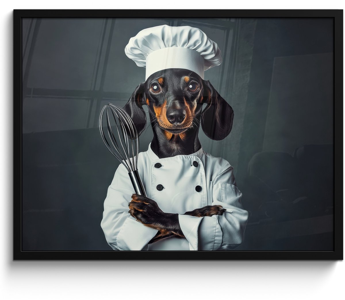 FrameYourWall Poster in lijst - Fotolijst 70x50 cm - Posters - Hond - Garde - Kok - Posterlijst zwart - Decoratie - Wanddecoratie woonkamer - Muurdecoratie slaapkamer Hond - Kokskleding