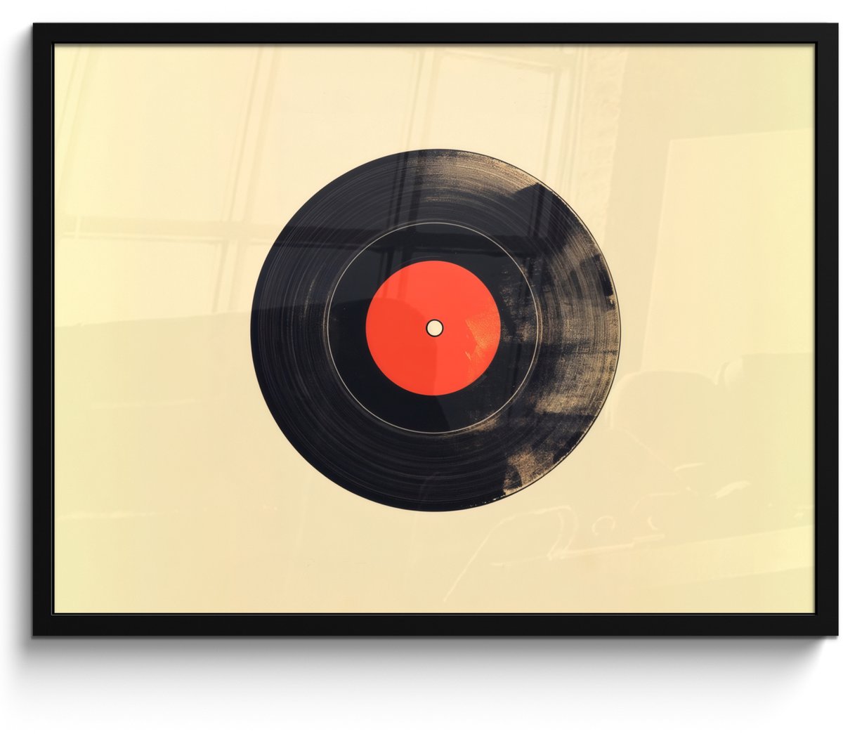 FrameYourWall Poster in lijst - Fotolijst 70x50 cm - Posters - Illustratie - Vinylplaat - Beige - Vintage - Posterlijst zwart - Decoratie - Wanddecoratie woonkamer - Muurdecoratie slaapkamer