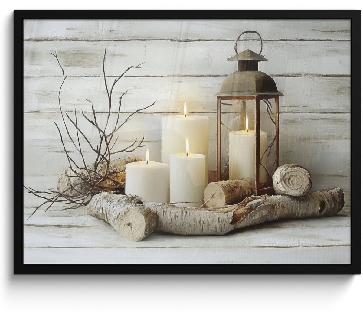 FrameYourWall Poster in lijst - Fotolijst 70x50 cm - Posters - Stilleven - Wit - Kaarsen - Rustiek - Natuur - Posterlijst zwart - Decoratie - Wanddecoratie woonkamer - Muurdecoratie slaapkamer