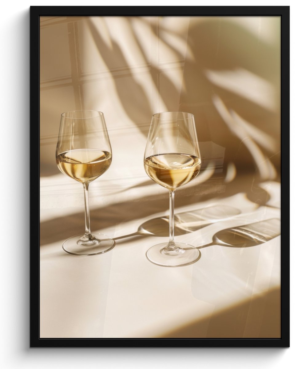 FrameYourWall Fotolijst inclusief poster - Posterlijst 50x70 cm - Posters - Wijn - Wijnglazen - Wit - Foto in lijst - Keuken decoratie muur - Wanddecoratie accessoires - Muurdecoratie - Schilderijen