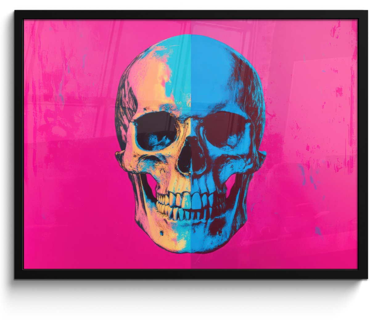 FrameYourWall Poster in lijst - Fotolijst 70x50 cm - Posters - Neon - Blauw - Pop-art - Schedel - Posterlijst zwart - Decoratie - Wanddecoratie woonkamer - Muurdecoratie slaapkamer Schedel - Neon