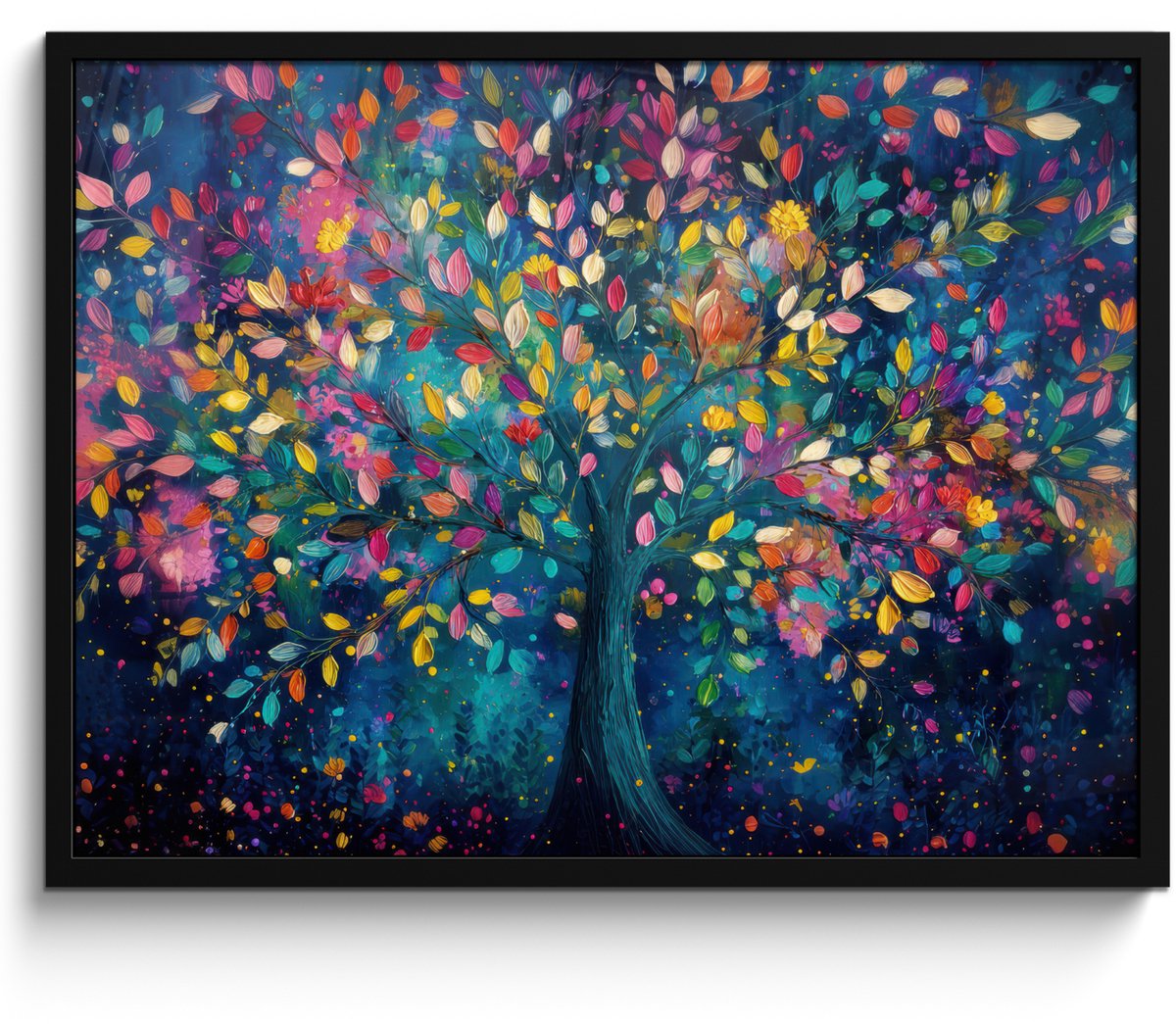 FrameYourWall Poster in lijst - Fotolijst 70x50 cm - Posters - Kleurrijk - Boom - Magisch - Abstract - Posterlijst zwart - Decoratie - Wanddecoratie woonkamer - Muurdecoratie slaapkamer