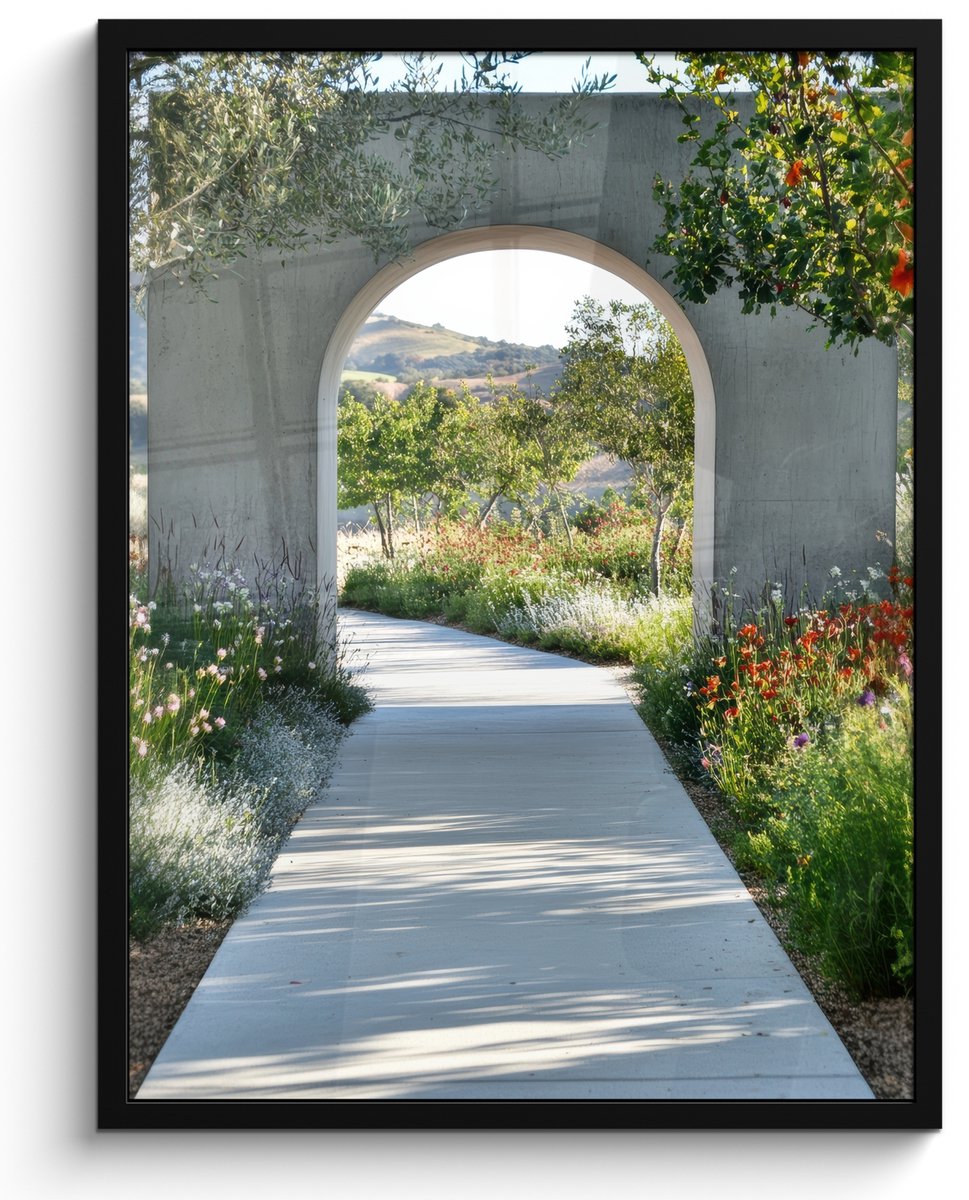 FrameYourWall Poster in lijst - Fotolijst 50x70 cm - Posters - Doorkijk - Pad - Beton - Landschap - Posterlijst zwart - Decoratie - Wanddecoratie woonkamer - Muurdecoratie slaapkamer