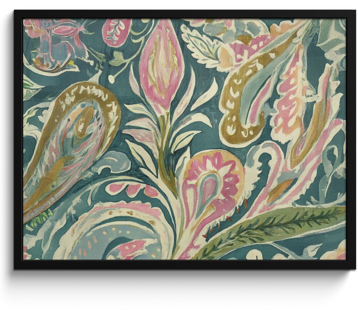 FrameYourWall Poster in lijst - Fotolijst 70x50 cm - Posters - Patroon - Kleurrijk - Sierlijk - Groen - Posterlijst zwart - Decoratie - Wanddecoratie woonkamer - Muurdecoratie slaapkamer Bladeren - Sierlijk