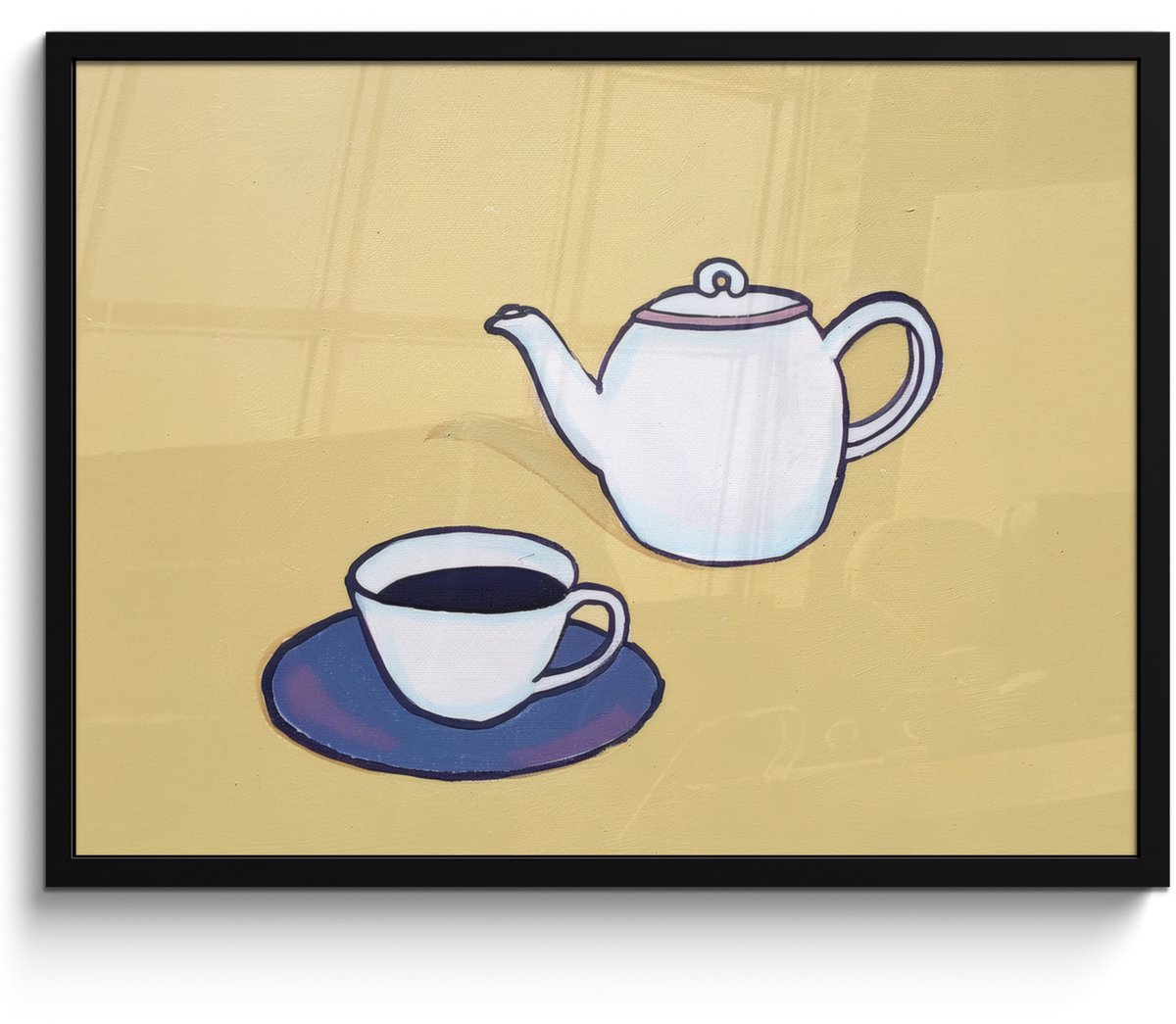 FrameYourWall Poster in lijst - Fotolijst 70x50 cm - Posters - Theepot - Kopje - Beige - Illustratie - Posterlijst zwart - Decoratie - Wanddecoratie woonkamer - Muurdecoratie slaapkamer
