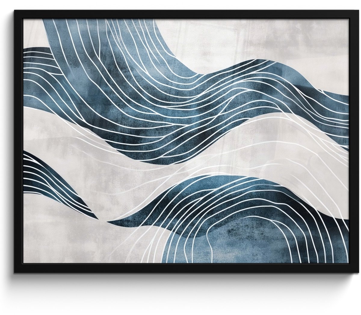 FrameYourWall Poster in lijst - Fotolijst 70x50 cm - Posters - Lijnen - Golven - Abstract - Blauw - Posterlijst zwart - Decoratie - Wanddecoratie woonkamer - Muurdecoratie slaapkamer
