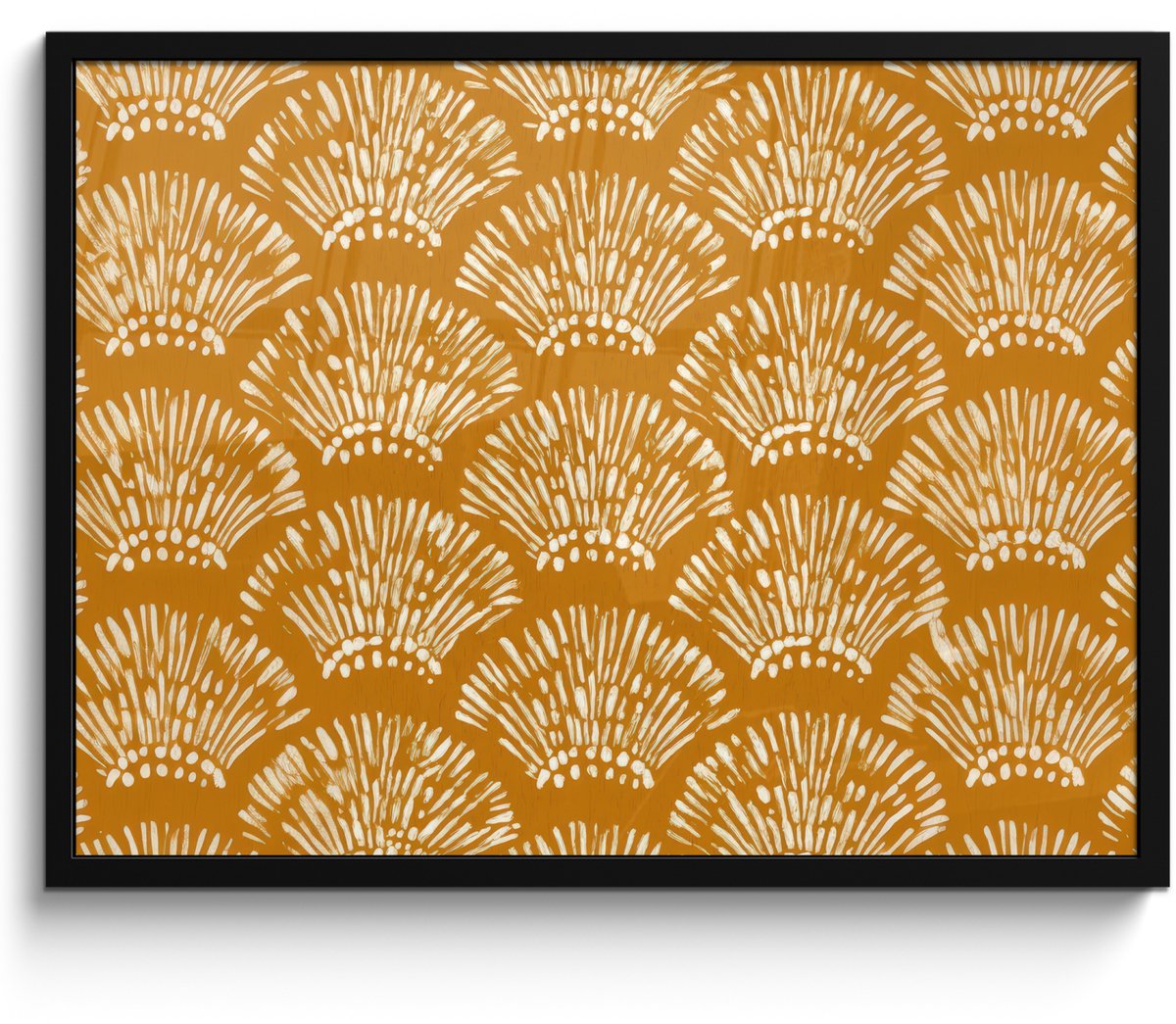 FrameYourWall Poster in lijst - Fotolijst 70x50 cm - Posters - Waaierachtige motieven - Geel - Vintage - Posterlijst zwart - Decoratie - Wanddecoratie woonkamer - Muurdecoratie slaapkamer