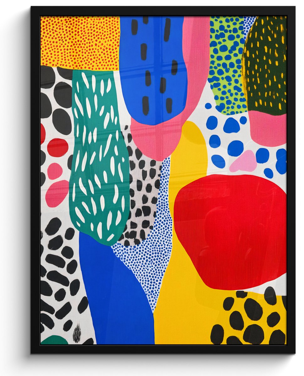 FrameYourWall Poster in lijst - Fotolijst 50x70 cm - Posters - Stippen - Vormen - Modern - Kleuren - Posterlijst zwart - Decoratie - Wanddecoratie woonkamer - Muurdecoratie slaapkamer Bladeren - Vormen - Abstract