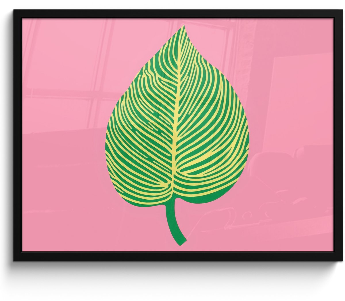 FrameYourWall Poster in lijst - Fotolijst 70x50 cm - Posters - Illustratie - Blad - Minimalistisch - Groen - Posterlijst zwart - Decoratie - Wanddecoratie woonkamer - Muurdecoratie slaapkamer