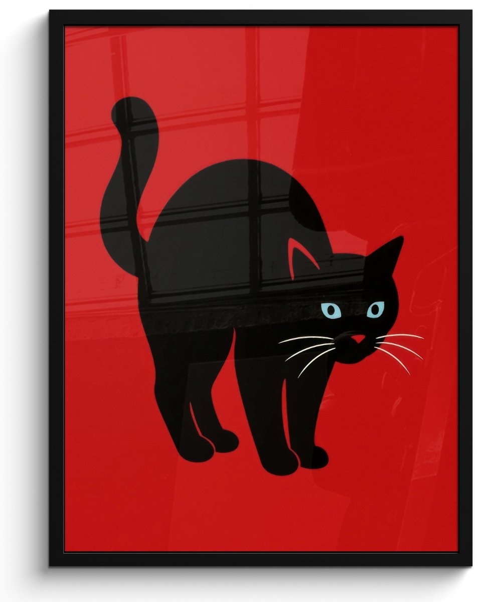 FrameYourWall Poster in lijst - Fotolijst 50x70 cm - Posters - Kat - Zwart - Staart - Posterlijst zwart - Decoratie - Wanddecoratie woonkamer - Muurdecoratie slaapkamer