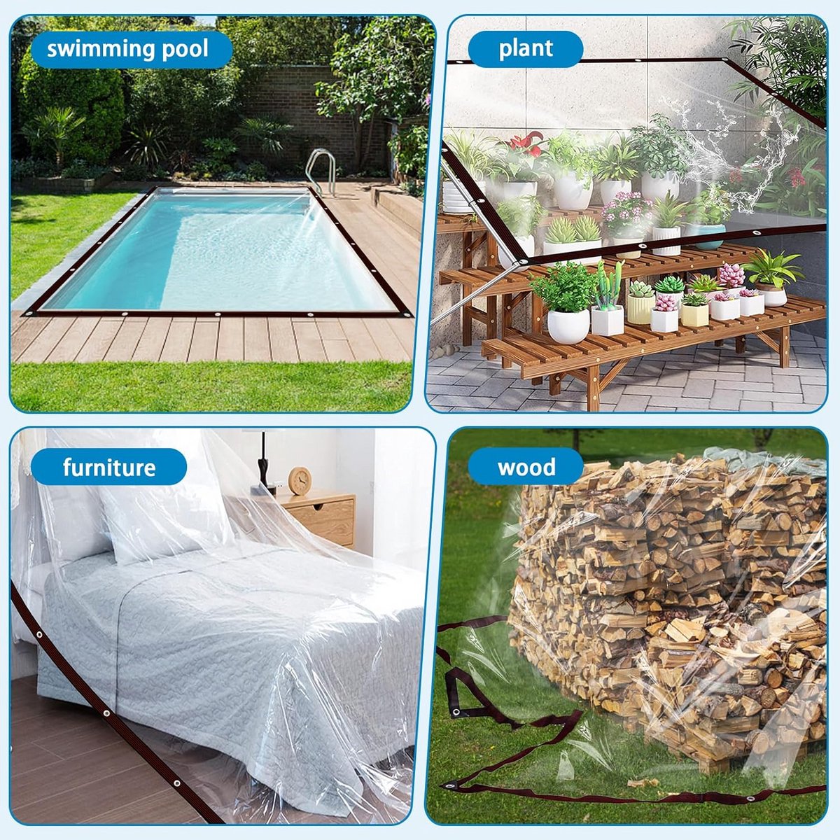 Waterdicht Transparant Afdekzeil met Ogen voor Tuin en Balkon 2x3m