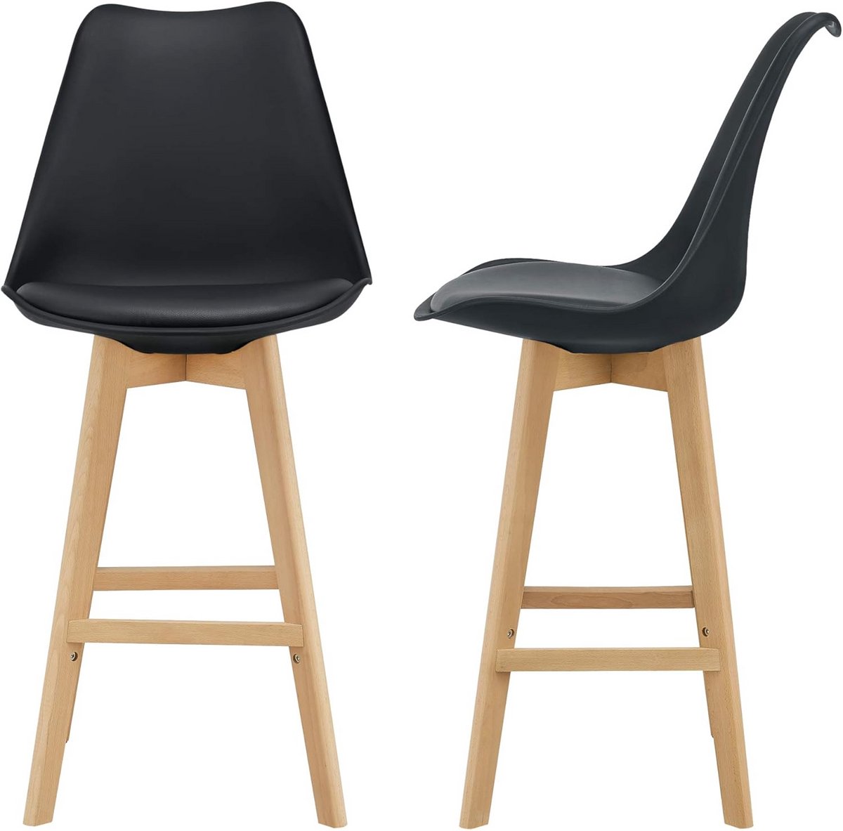 Set van 2 barkrukken kunstleer en beukenhout 105 cm hoog zwart