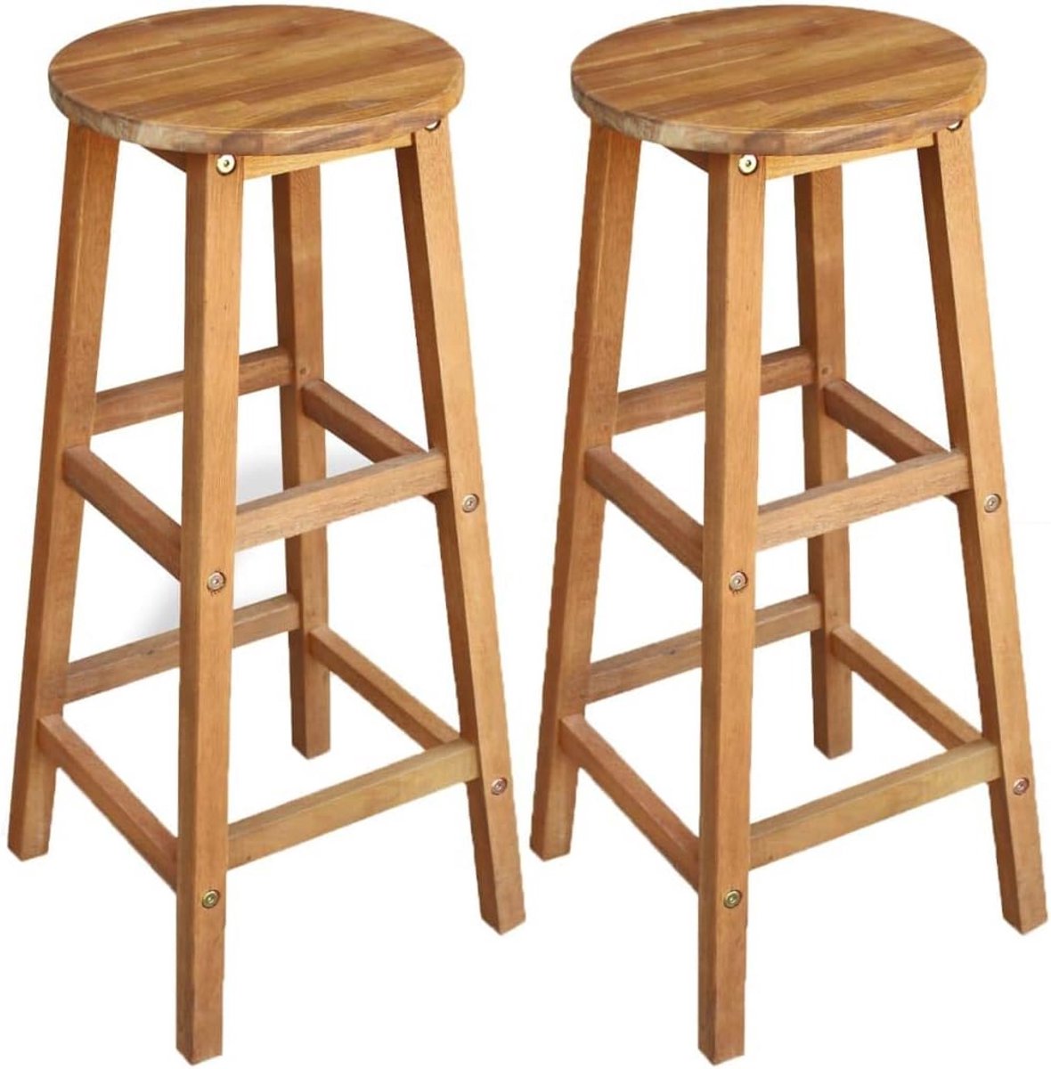 Set van 2 Houten Barkrukken Acaciahout 76 cm - Barstoelen Binnen en Buiten