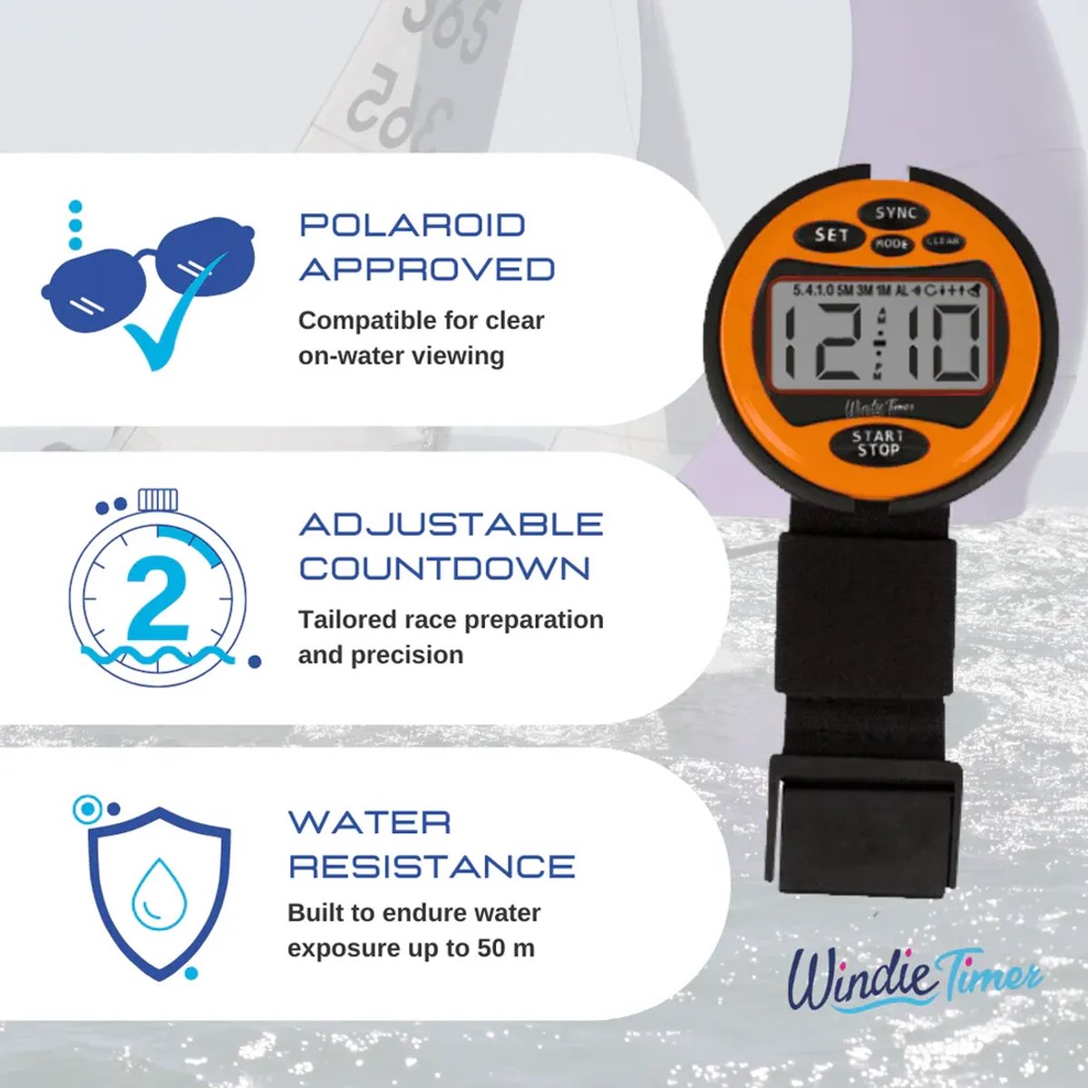 Windie Timer Pro Regatta Stopwatch voor Zeilen - Waterdicht 50m - Schokbestendig - Oranje
