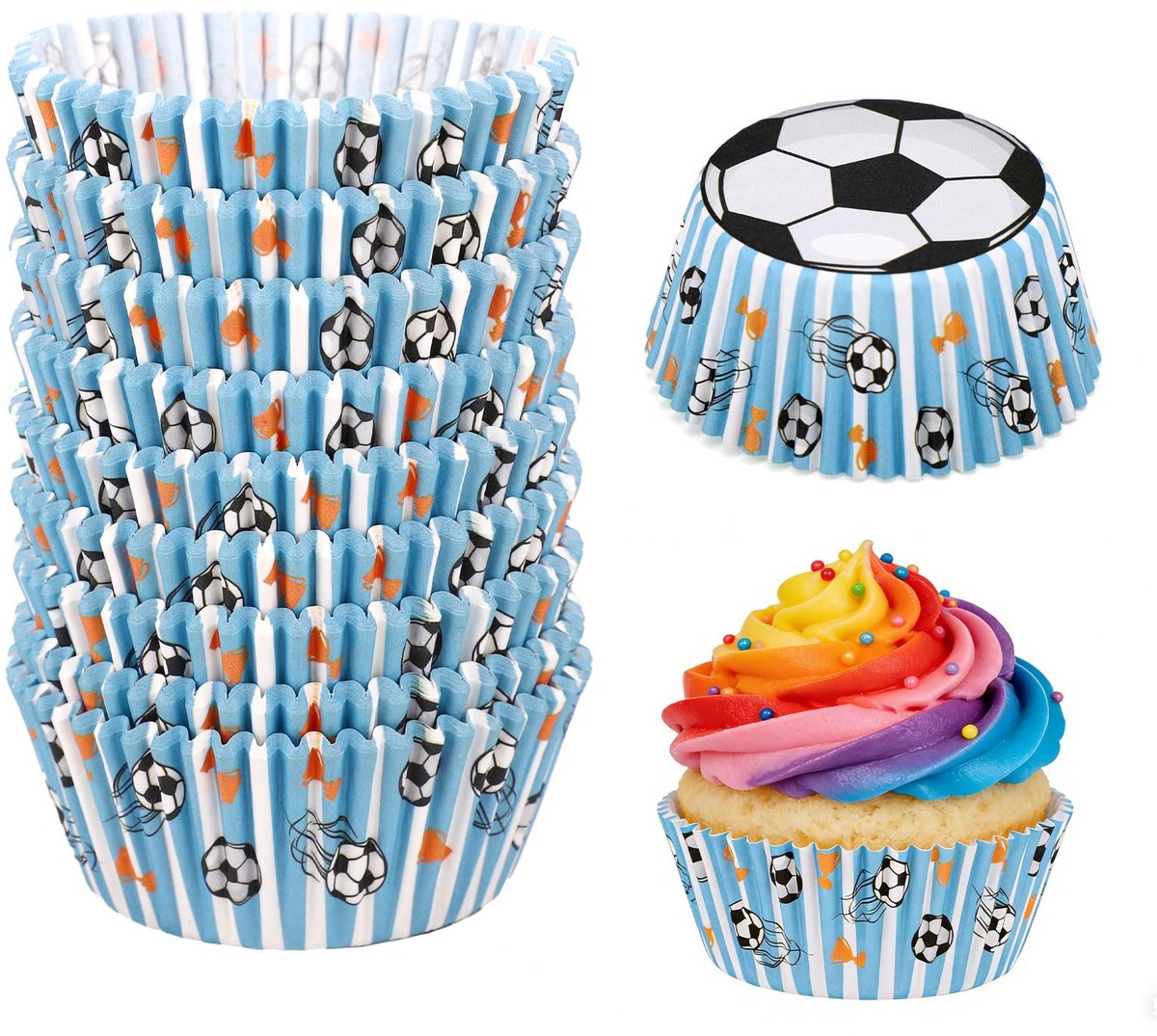 Cupcakevormpjes Voetbalthema - Blauw-Wit - 5 cm Bodemdiameter, 7 cm Openingsdiameter