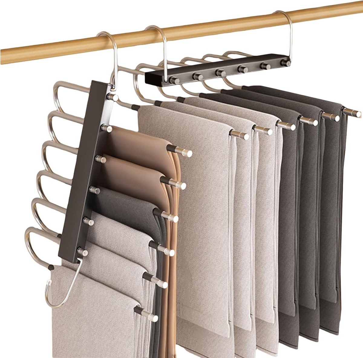Roestvrijstalen Broekhanger 6-in-1, Opvouwbaar, Antislip, Ruimtebesparend, 2 Stuks